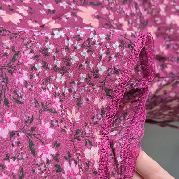 Lucky Brand Lace Trimmed Button Front Floral Midi Dress In Berry Size Small - Picture 11 of 11